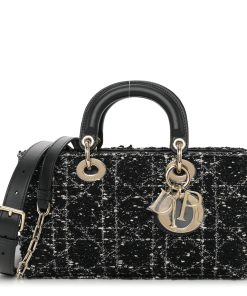 DIOR Tweed Cannage Lady D-Joy Black White