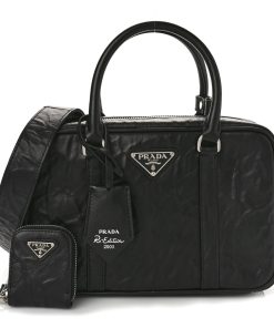 PRADA Nappa Antique Medium Two Handle Bag Black