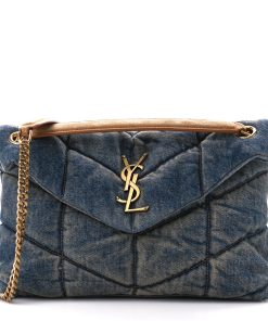 YSL Denim Quilted Small Loulou Puffer Chain Blue Cinnamon