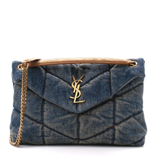 YSL Denim Quilted Small Loulou Puffer Chain Blue Cinnamon