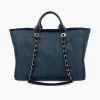 CHANEL DEAUVILLE NAVY BLUE TOTE BLACK CHW