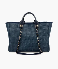 CHANEL DEAUVILLE NAVY BLUE TOTE BLACK CHW