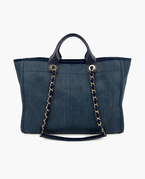 CHANEL DEAUVILLE NAVY BLUE TOTE BLACK CHW