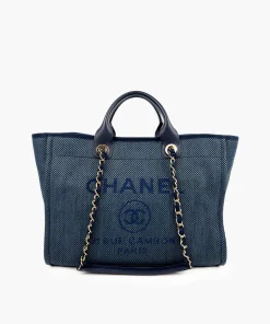 CHANEL DEAUVILLE NAVY BLUE TOTE BLACK CHW