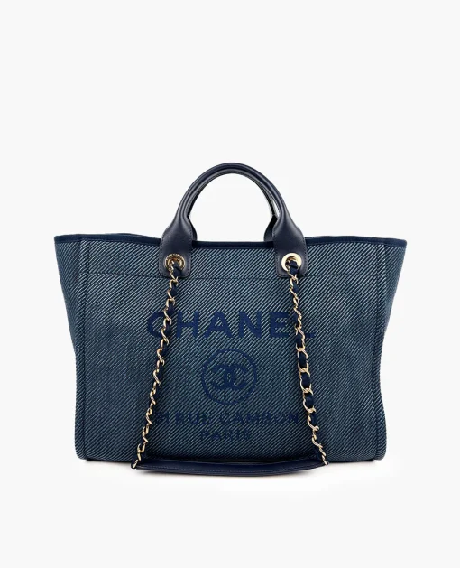 CHANEL DEAUVILLE NAVY BLUE TOTE BLACK CHW