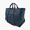 CHANEL DEAUVILLE NAVY BLUE TOTE BLACK CHW