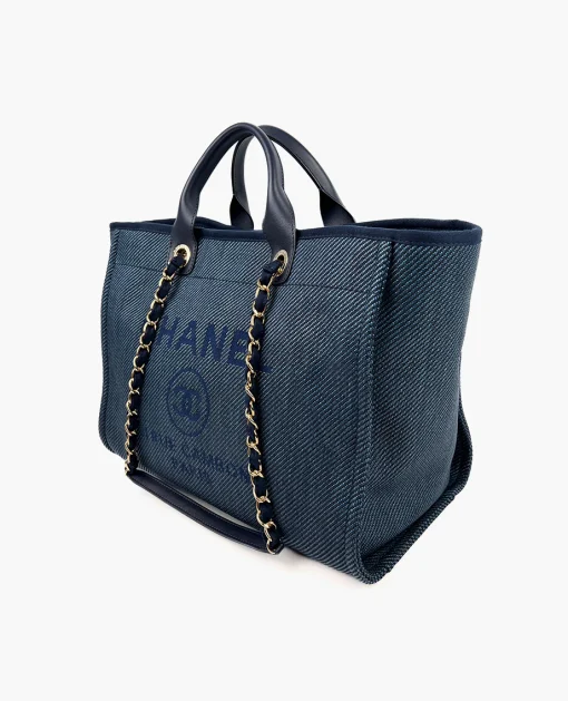 CHANEL DEAUVILLE NAVY BLUE TOTE BLACK CHW