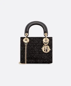 Mini Lady Dior Bag Black Cotton with Micropearls