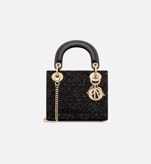 Mini Lady Dior Bag Black Cotton with Micropearls