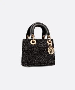 Mini Lady Dior Bag Black Cotton with Micropearls