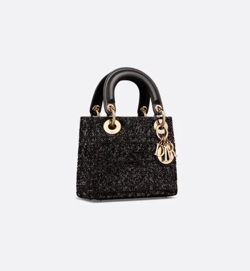 Mini Lady Dior Bag Black Cotton with Micropearls