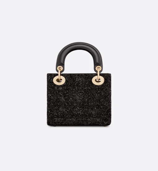 Mini Lady Dior Bag Black Cotton with Micropearls