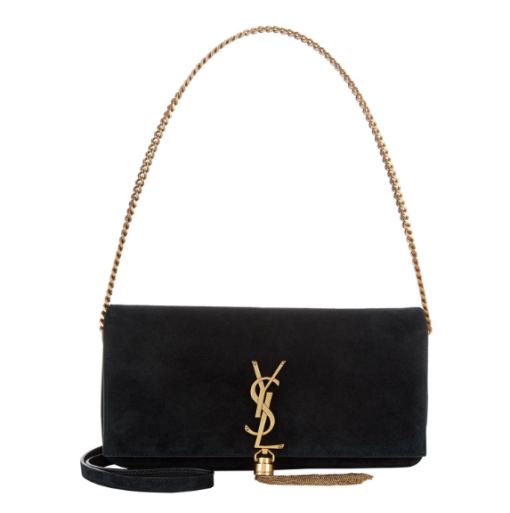 YSL Kate Suede Tassel Clutch Black Bag