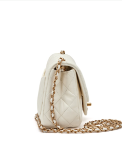 Chanel White Quilted Mini Square Pearl Crush Flap Brushed