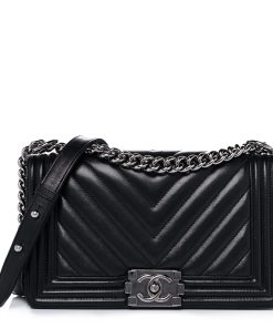 Chanel Calfskin Chevron Quilted Medium Boy Flaps