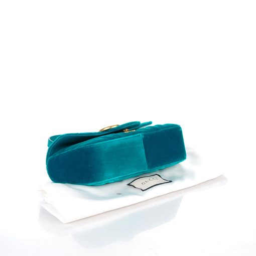 Velvet Matelasse Mini GG Marmont Shoulder Bag Pavone Cyan