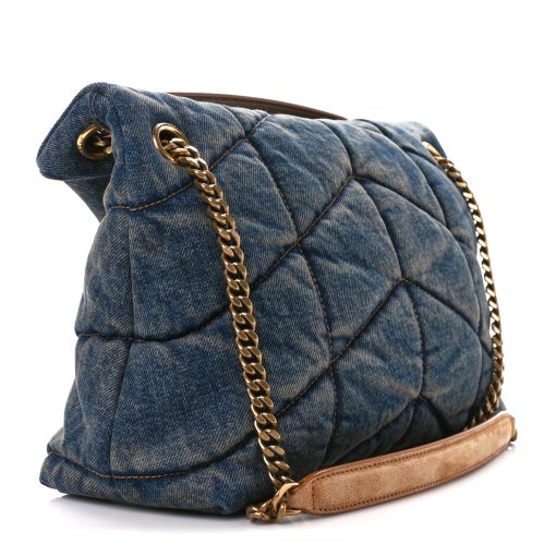 YSL Denim Quilted Small Loulou Puffer Chain Blue Cinnamon