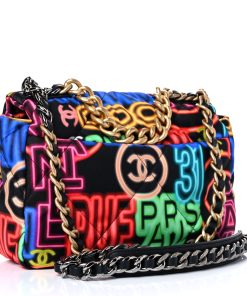 Chanel Fabric Printed Medium 19 Flap Black Multicolor