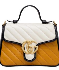 GUCCI GG Marmont Shoulder Bag Black White Yellow