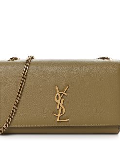 YSL Grain De Poudre Medium Monogram Kate Satchel Hazel Green