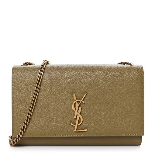 YSL Grain De Poudre Medium Monogram Kate Satchel Hazel Green