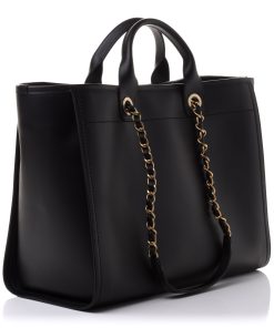 Chanel Calfskin Medium Deauville Tote Black