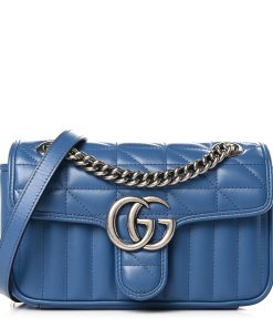 Calfskin Matelasse Aria Mini GG Marmont Shoulder Bag Clear Blue