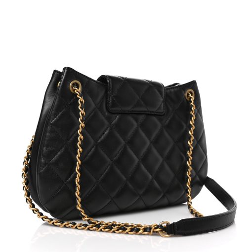 CHANEL Lambskin Quilted CC Messenger Black