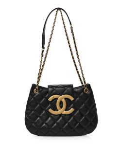 CHANEL Lambskin Quilted CC Messenger Black