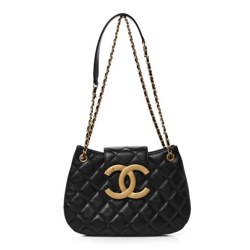 CHANEL Lambskin Quilted CC Messenger Black