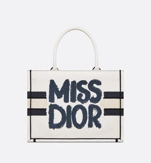 Dior Medium Book Tote White And Blue Miss Dior Graffiti