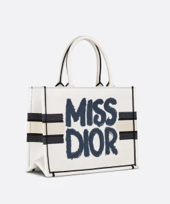 Dior Medium Book Tote White And Blue Miss Dior Graffiti