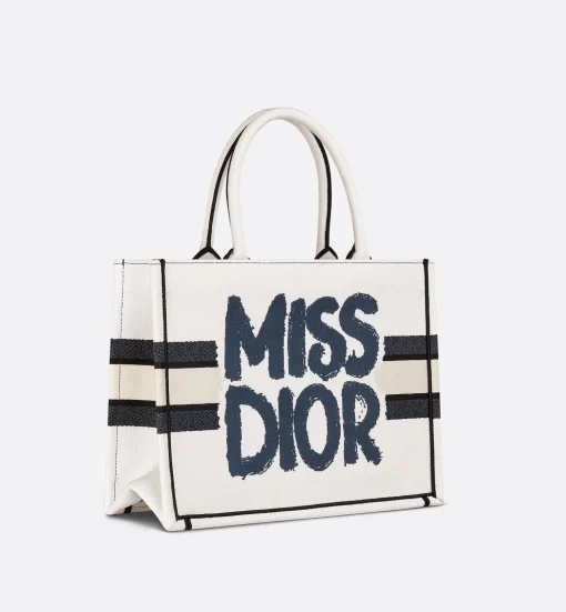 Dior Medium Book Tote White And Blue Miss Dior Graffiti