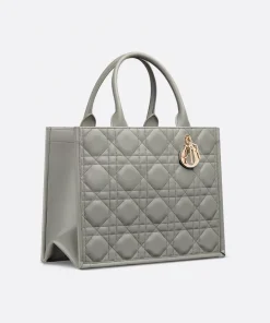 Dior Book Tote Stone Gray Macrocannage Calfskin