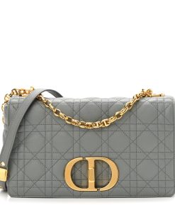 DIOR Calfskin Cannage Medium Caro Bag Grey